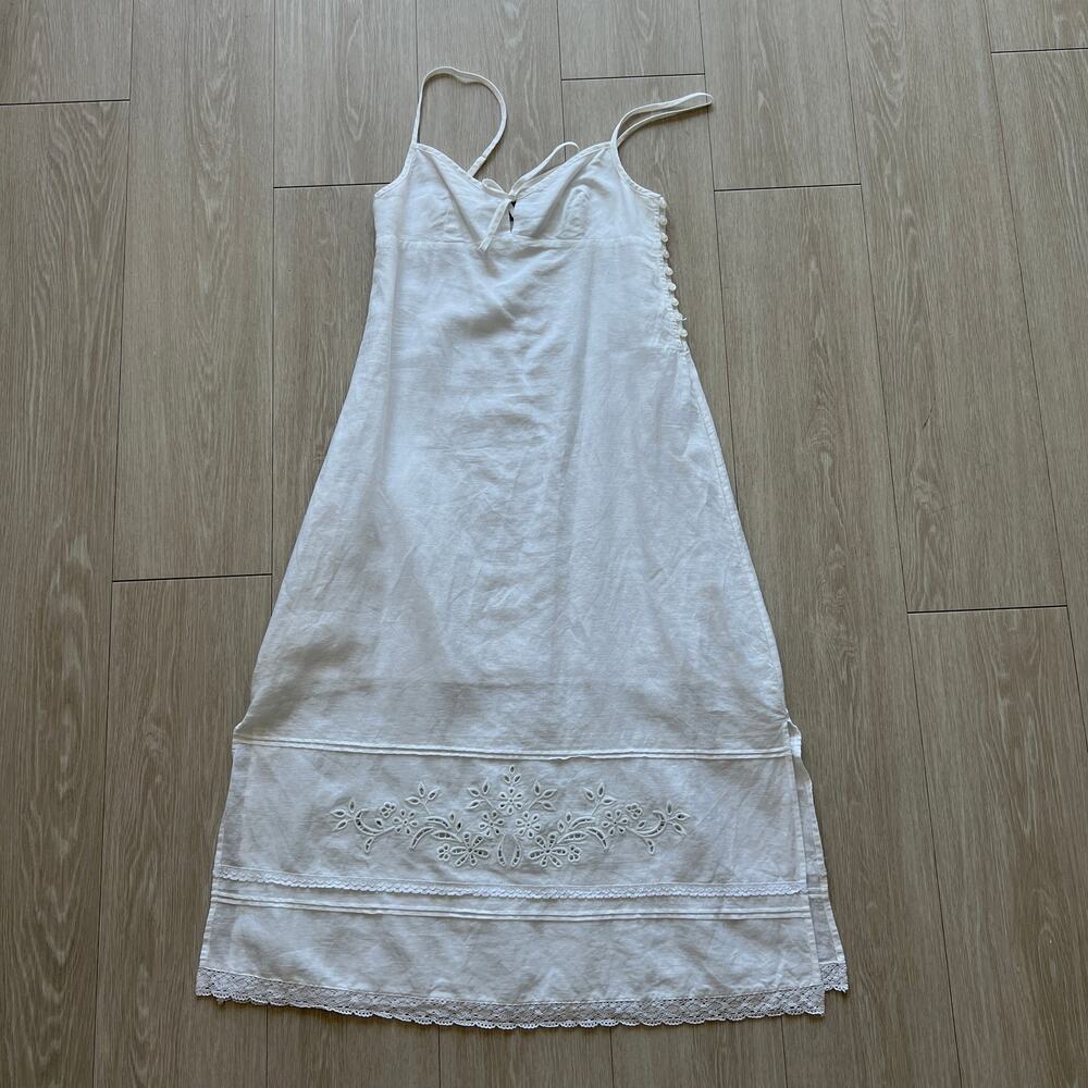 J Crew Eyelet Midi Dress In Linen Cotton Blend XXS White FLAW